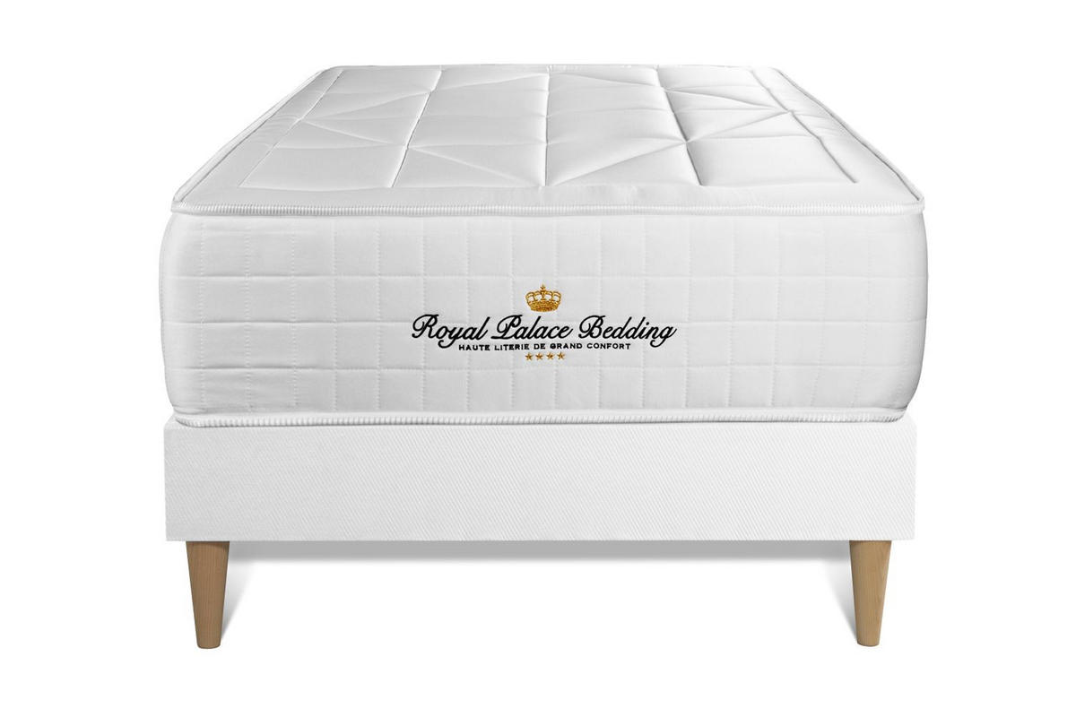 BETT Windsor Taschenfederkern und Memory-Schaum 90 x 200 cm h1 - Kit Bettgestell Weiß - Beige/Weiß, Holz (90/200cm) - ROYAL PALACE BEDDING