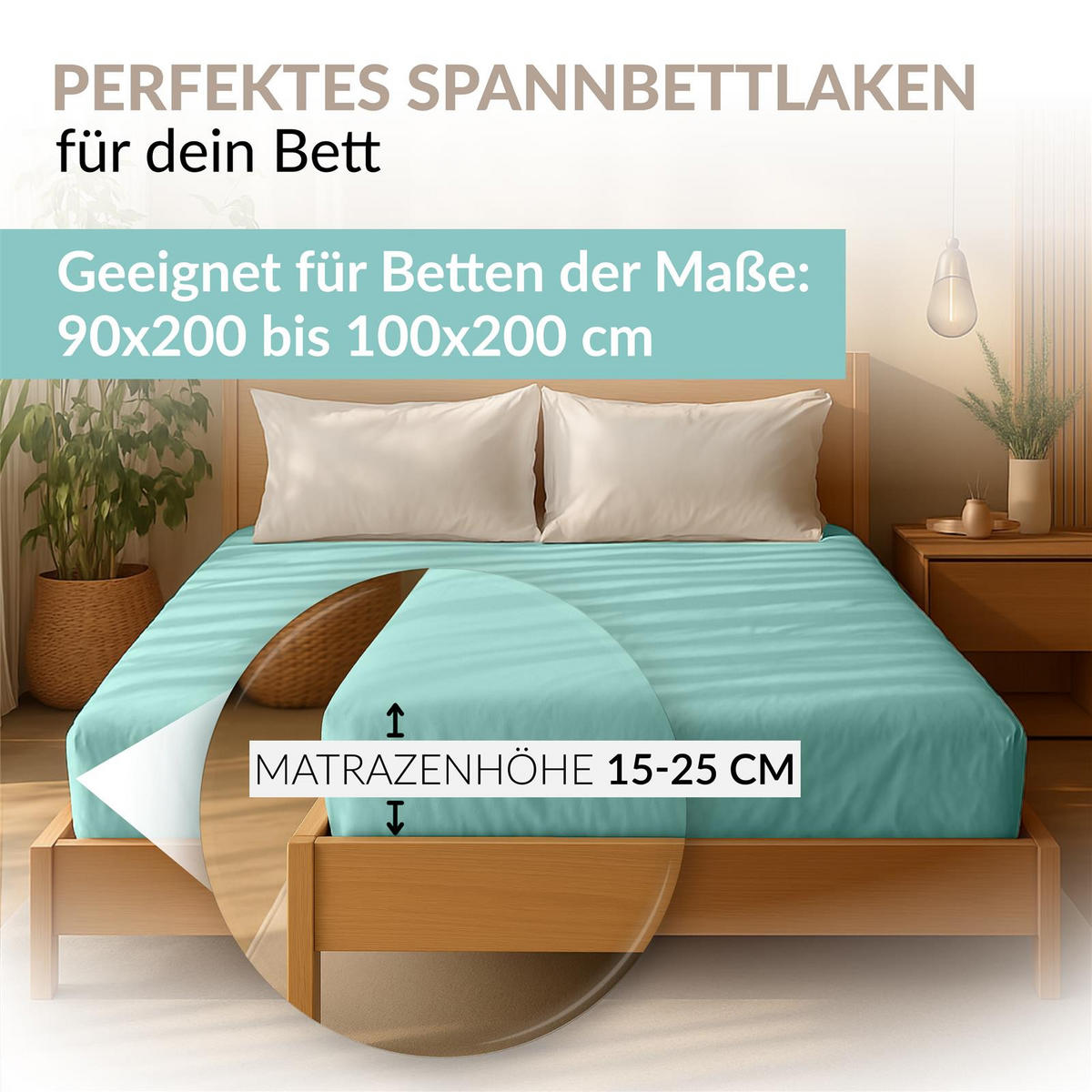 JERSEY-SPANNBETTLAKEN 90x200 - 100x200 Feine Bettlaken aus 100% Baumwolle, Spannbetttuch Laken Uni Aqua - Mintgrün, Textil (100/200cm) - Carpe Sonno