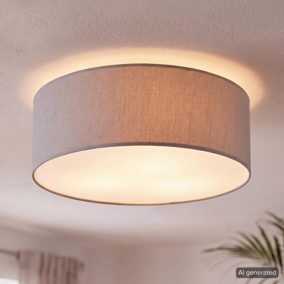 DECKENLEUCHTE - Baumwollstoff / Eisen - 3-flammig - Grau, Glas/Textil (50/50/21cm) - home24