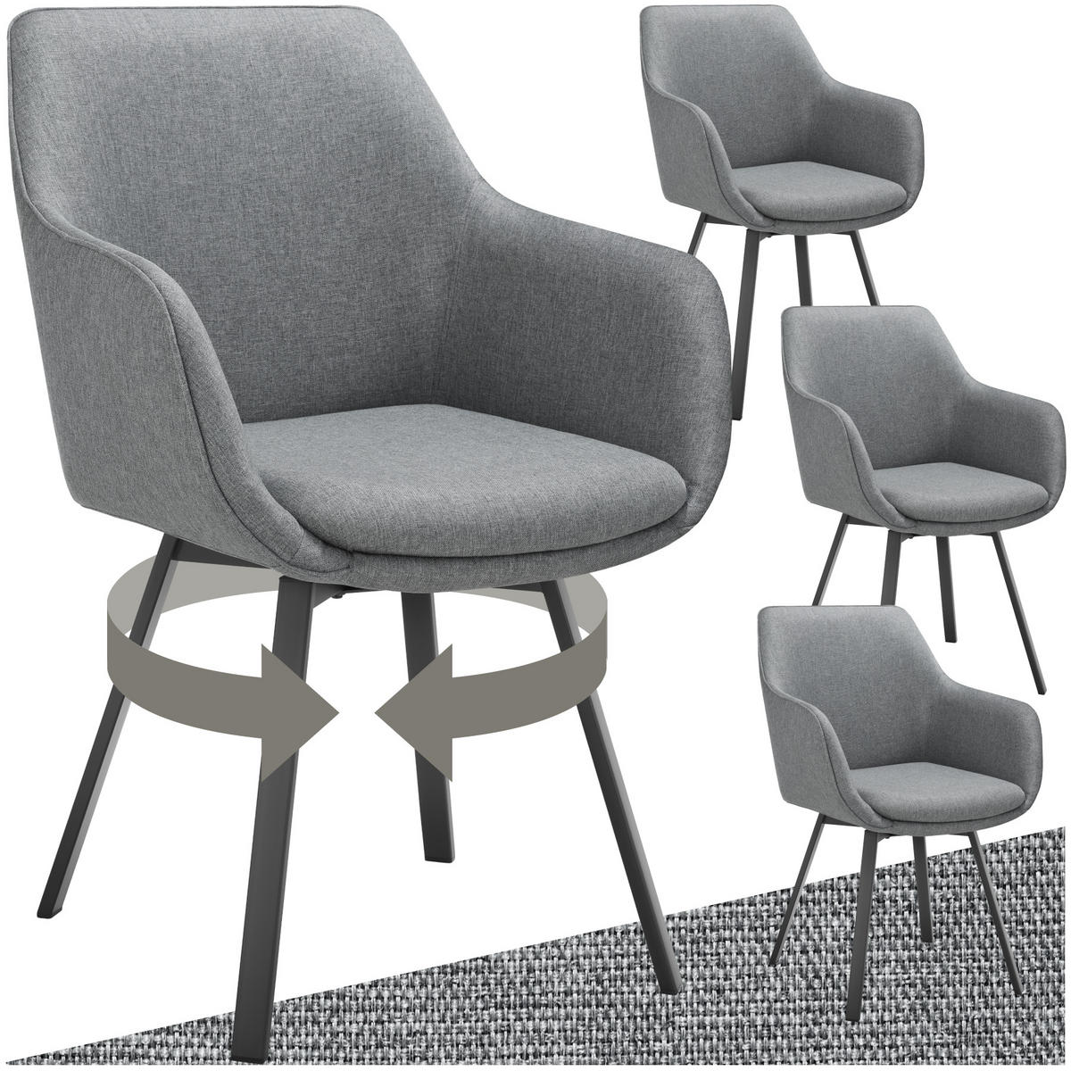 ARMLEHNSTUHL Drehbarer 4er Set Alicon 57 x 59 x 88 cm anthrazit - Anthrazit, Textil (57/88/59cm) - tectake