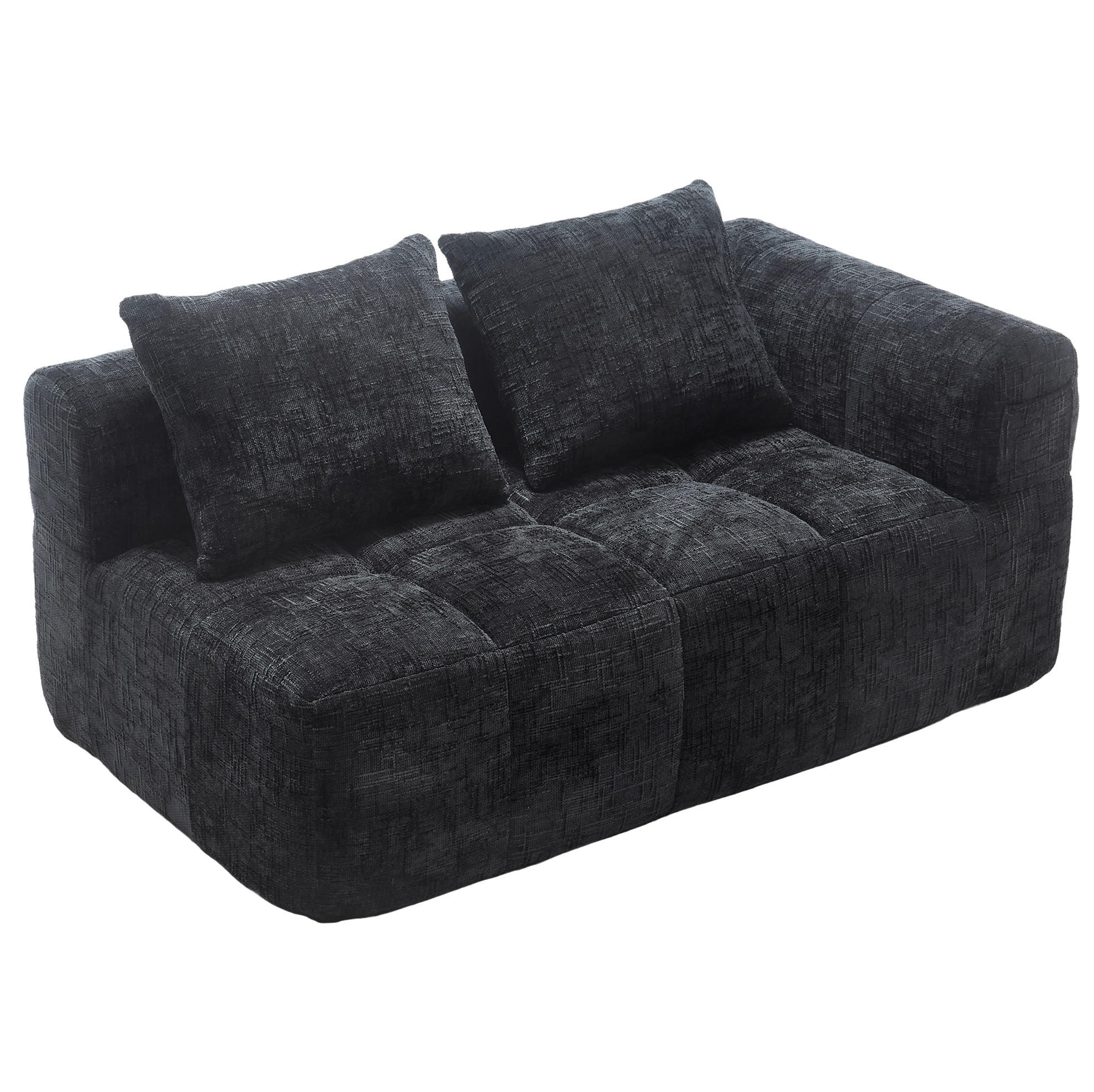 2-SITZER 158/90/60 cm Schwarz aus Chenille mit Seitentaschen - Schwarz, Textil (90/60/158cm) - OKMYHOME