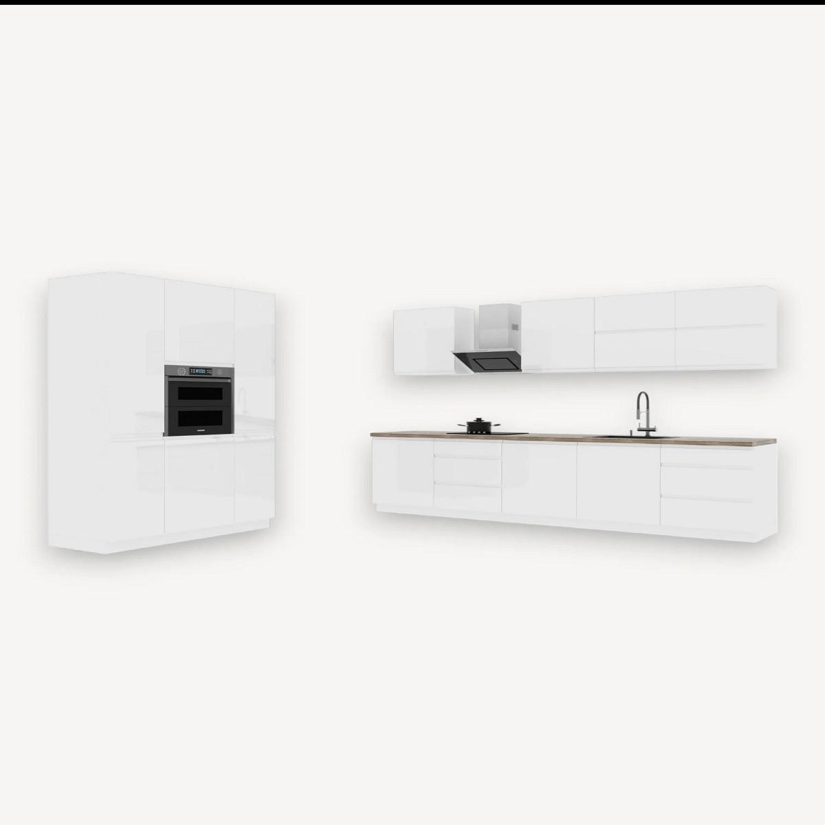 KÜCHENZEILE 440 cm - Aspen K74-M440 - in Weiß / Hochglanz - Weiß Hochglanz, Holz (300/212/140cm)