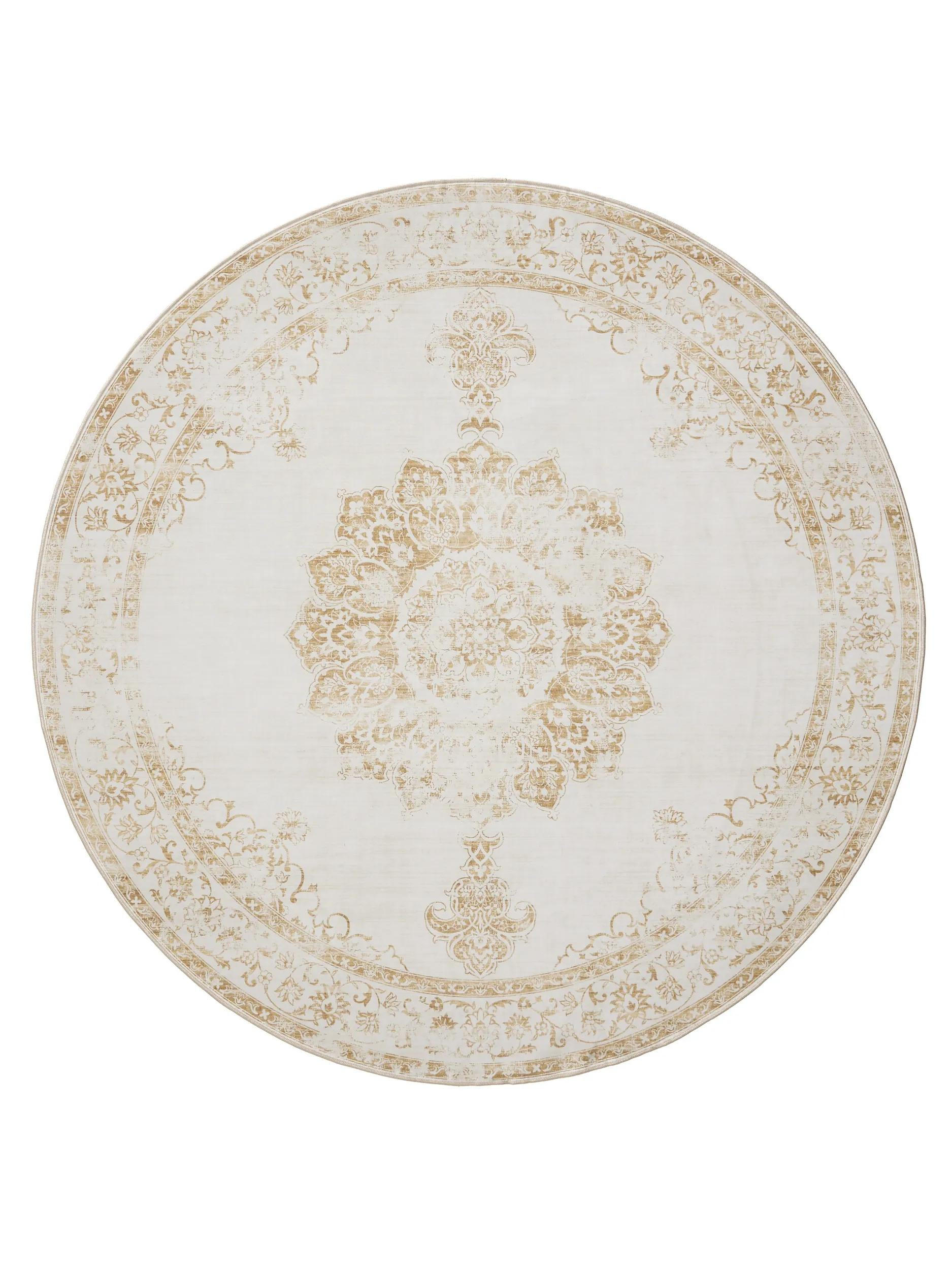 VINTAGE-TEPPICH George waschbar ø 160 cm rund - Gelb/Creme, Kunststoff (160/160cm) - benuta