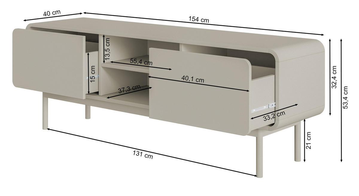 TV-LOWBOARD Oro Schwarz mit 2 Schubladen 154 cm - Schwarz, Holz/Holzwerkstoff (154/53.4/40cm) - Selsey