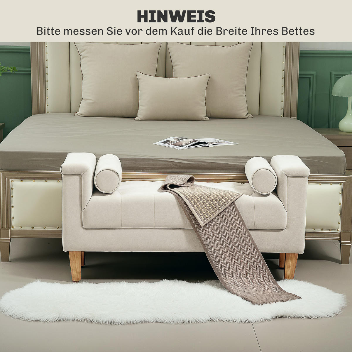 POLSTERBANK mit Chenille-Bezug, Armlehne, 115 x 44 x 58 cm Beige - Beige, Textil (44/58/115cm) - HOMCOM
