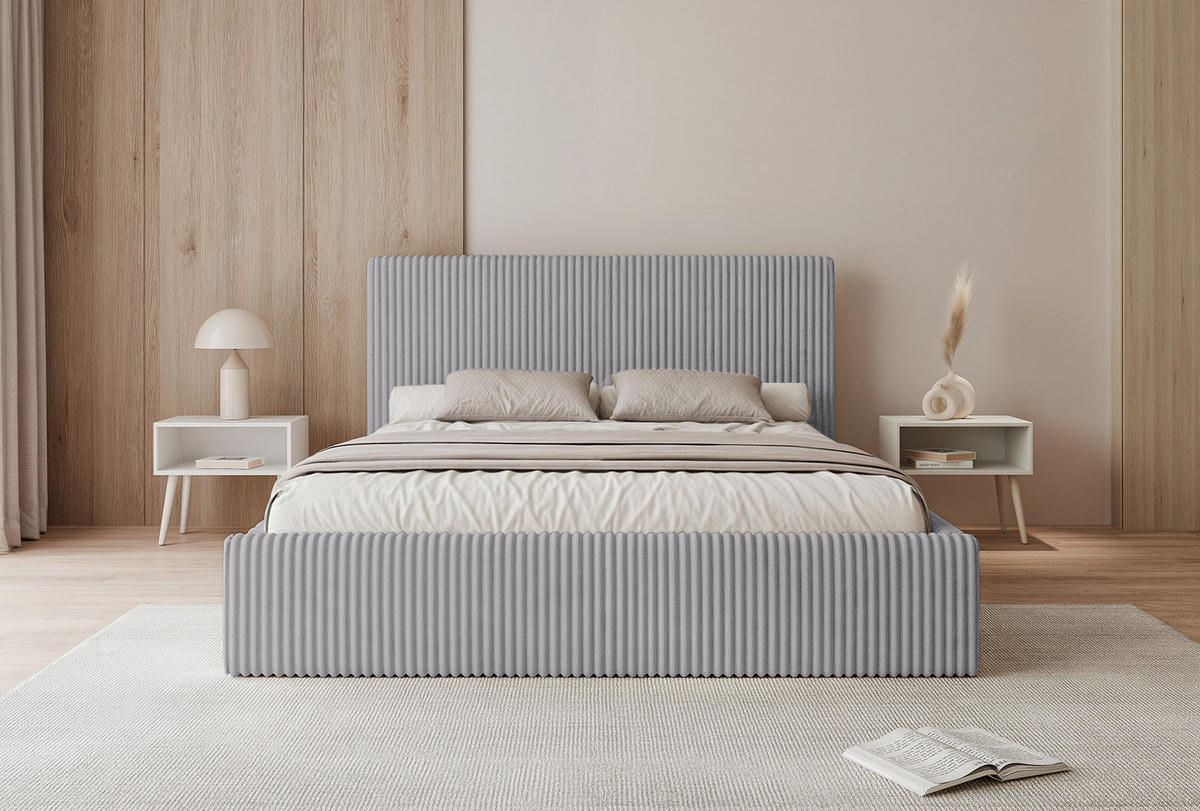 POLSTERBETT Fiugii 180x200 cm, Grau - Grau, Textil (180/200cm) - Fedve