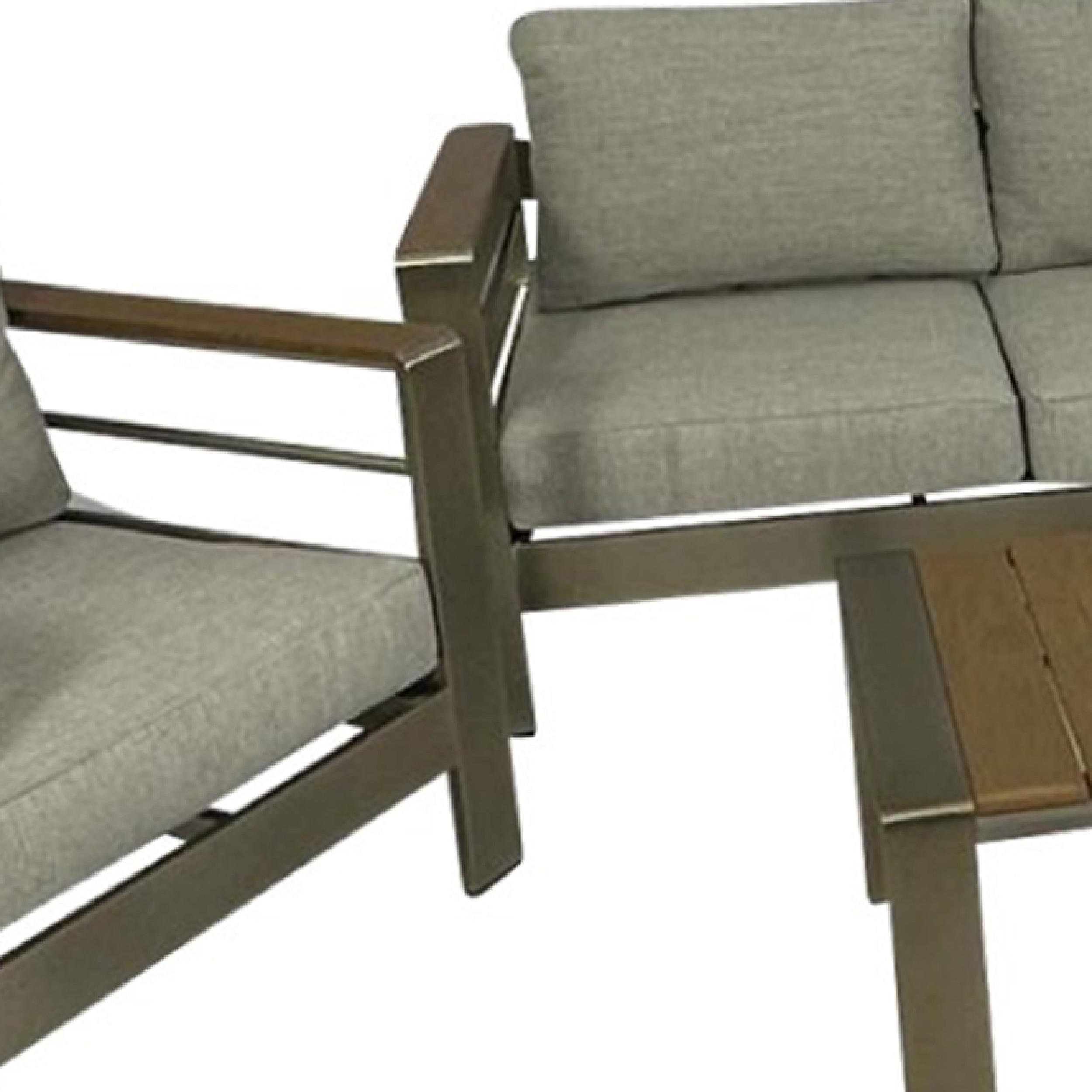 LOUNGE-SET Rochdale - 4-teilig aus gebürstetem Aluminium, Tischplatte und Armlehnen aus Kunstholz naturfarben - Grau, Metall - TPFGarden