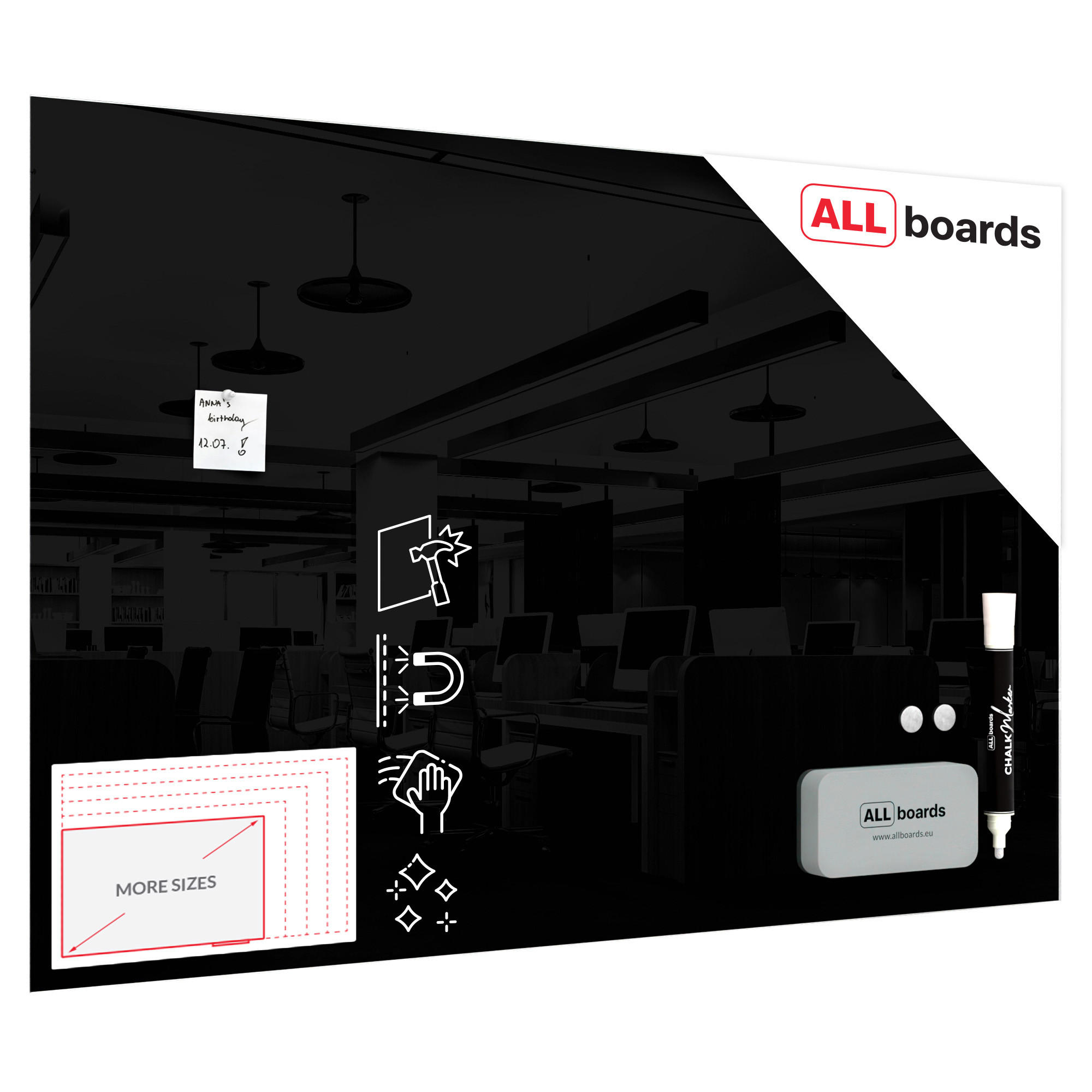 GLASBOARD - Schwarz 150x100cm - Schwarz, Glas (150/100/0.7cm) - ALLboards