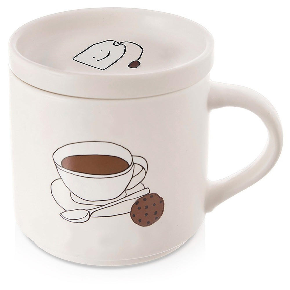 PORZELLANBECHER MIT DECKEL, Porzellan, beige, 420 ml - Dunkelgrau, Naturmaterialien (0.42L) - Orion 