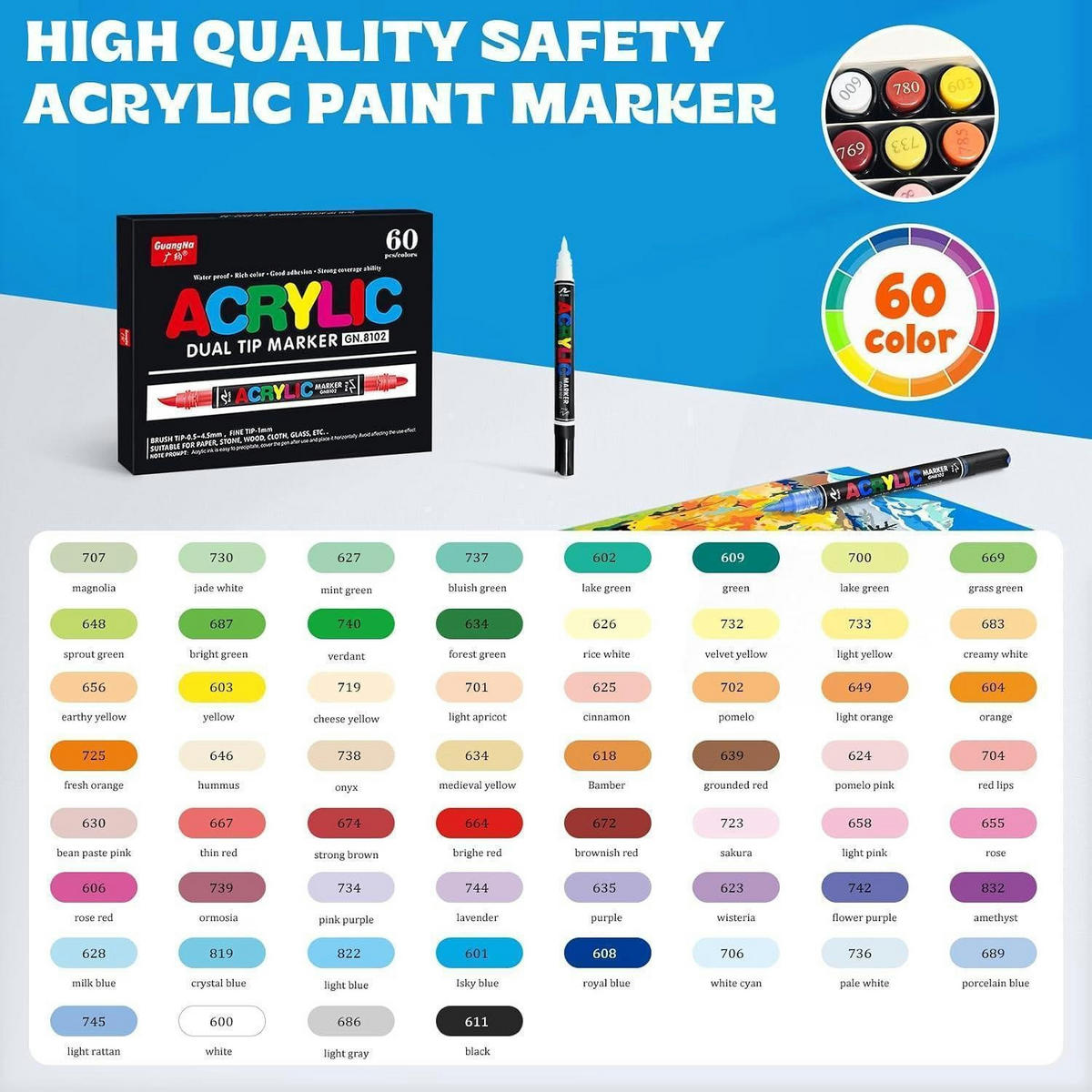ACRYLSTIFTE 60er Set Doppelspitze wasserfest - Multicolor, Kunststoff (1/1/14cm)