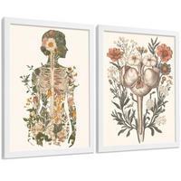 POSTER Set aus 2 Anatomie Mensch Drucke und Wandbilder mit Weiblicher Silhouette und Fortpflanzungssystem Botanischer Stil Größe Weißer Rahmen A3 - Weiß, Papier (29.7/42/3cm) - Nacnic