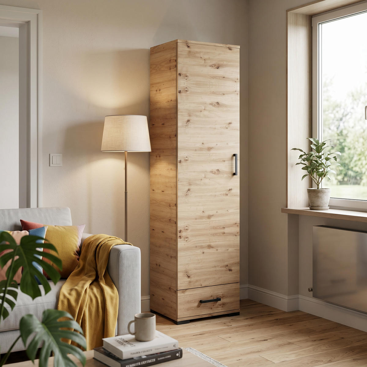 DREHTÜRENSCHRANK ALBANO 50/186/40cm 1-türig Eiche Artisan - Eiche Artisan, Holzwerkstoff (50/186/40cm) - MASSENO