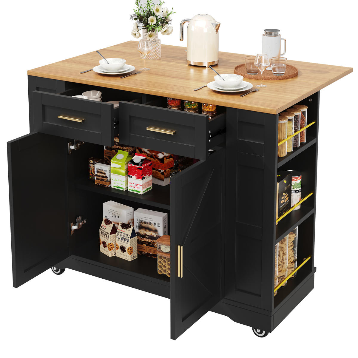 KÜCHENINSEL Schwarz 120/65/90 cm - Schwarz, Holzwerkstoff (65/90/120cm) - Urban Meuble