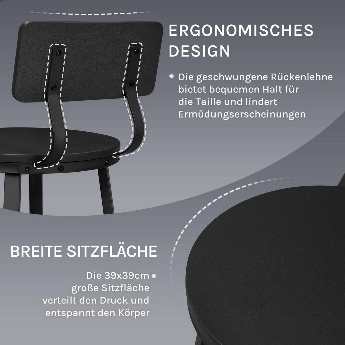 BARHOCKER 2er Set, Metallgestel, Schwarz - Schwarz, Holzwerkstoff/Metall (51.5/89/51.5cm) - Woltu