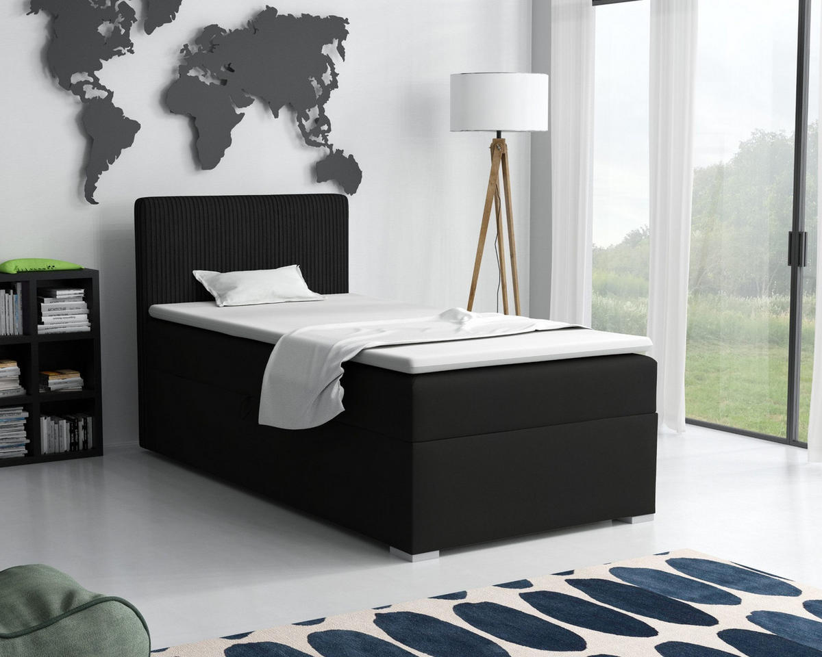 BOXBETT DON 100/200 Schwarz H4 Öffnung links - Schwarz, Holz/Holzwerkstoff (100/200cm) - Deine Möbel 24