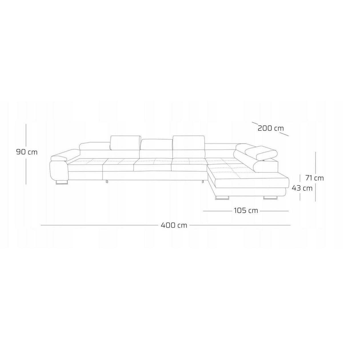 ECKSOFA WILD XXL Rechts mit Schlaffunktion 125x240 Velours Graphit - Silberfarben/Graphitfarben, Holz/Textil (200/400cm) - Muffo