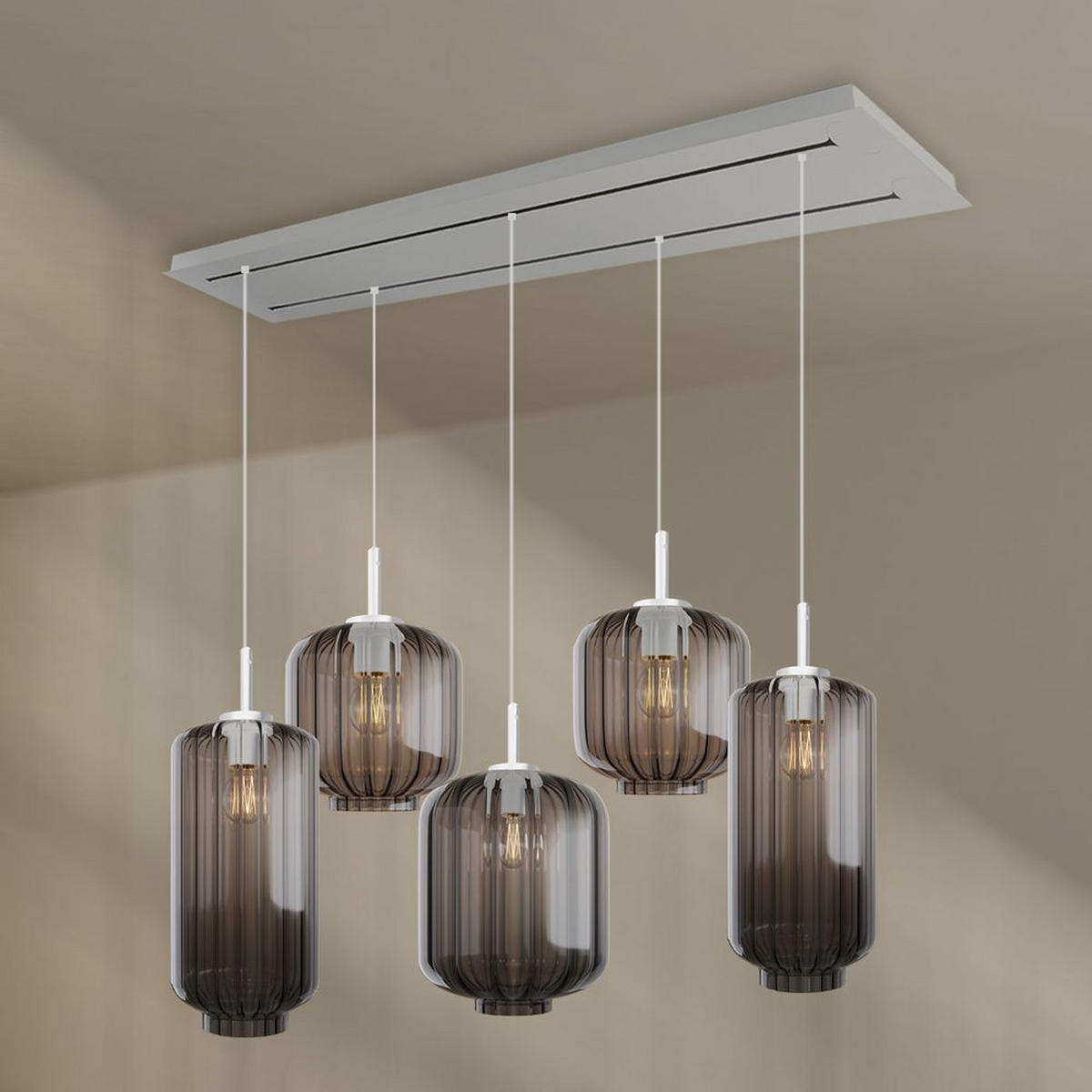 HÄNGELEUCHTE Velo 5-flammig Rauch Ø 18/20/25cm - Anthrazit/Weiß, Glas (25/25/27cm) - s.luce