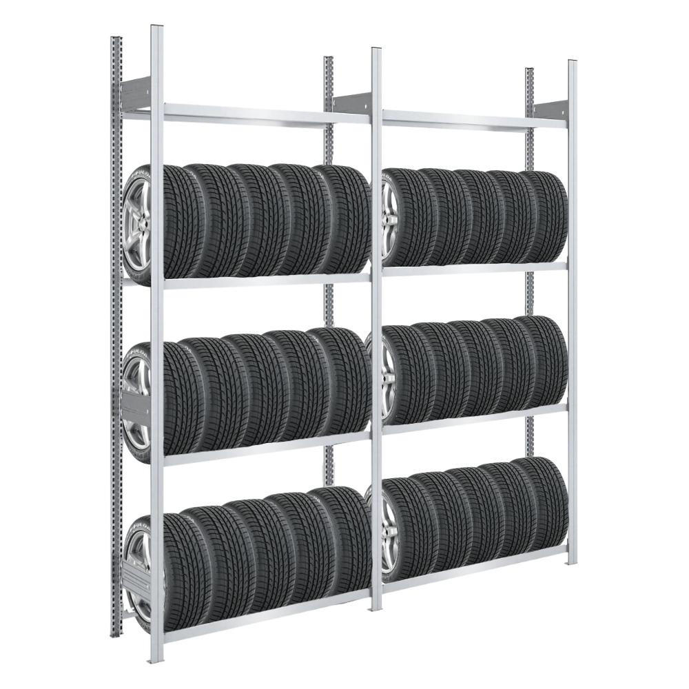 REIFENREGAL TIRE PRO 2er-Set für insgesamt 32 Reifen 4 Ebenen 150kg Fachlast pro Ebene Verzinkt - Silberfarben, Metall (200/250/43cm) - PROREGAL