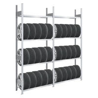 REIFENREGAL TIRE PRO 2er-Set für insgesamt 32 Reifen 4 Ebenen 150kg Fachlast pro Ebene Verzinkt - Silberfarben, Metall (200/250/43cm) - PROREGAL