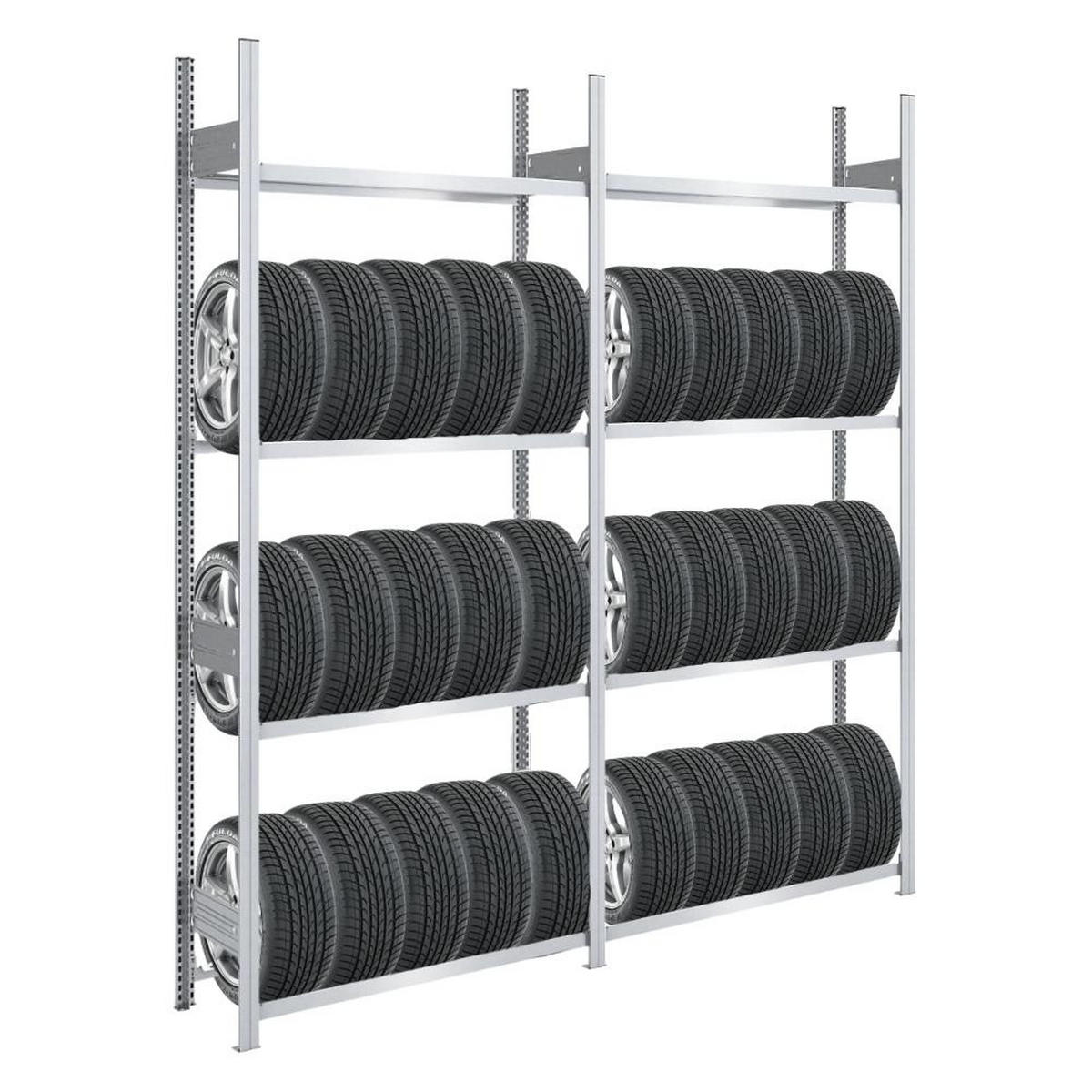 REIFENREGAL TIRE PRO 2er-Set für insgesamt 32 Reifen 4 Ebenen 150kg Fachlast pro Ebene Verzinkt - Silberfarben, Metall (200/250/43cm) - PROREGAL
