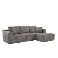 ECKSOFA Chenille Dunkelgrau mit Getränkehaltern und Seitentaschen - Dunkelgrau, Textil (261/164cm) - WISHDOR