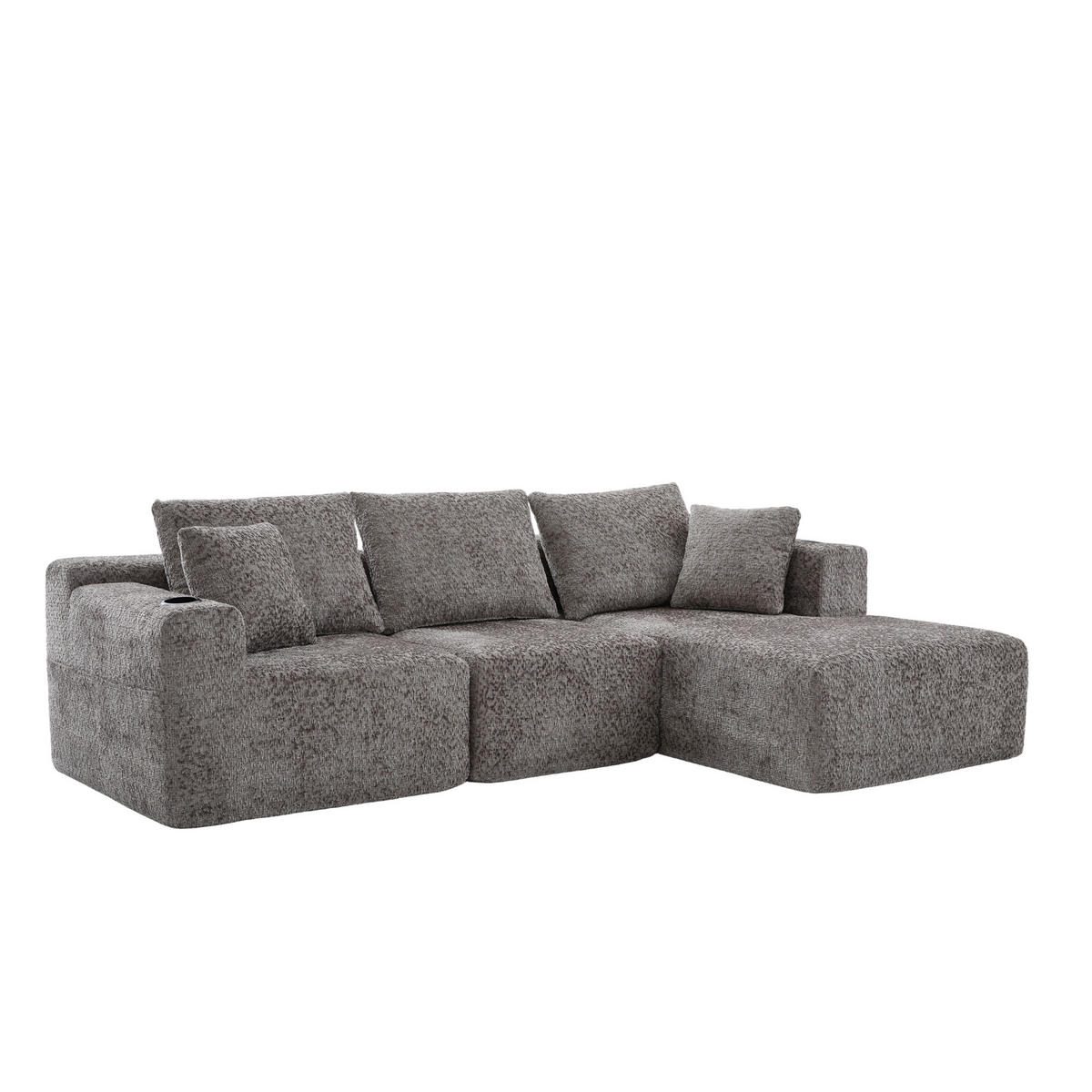 ECKSOFA 261/165/80,5 cm dunkelgrau aus Chenille ohne Montage - Dunkelgrau, Textil (261/165cm) - OKWISH