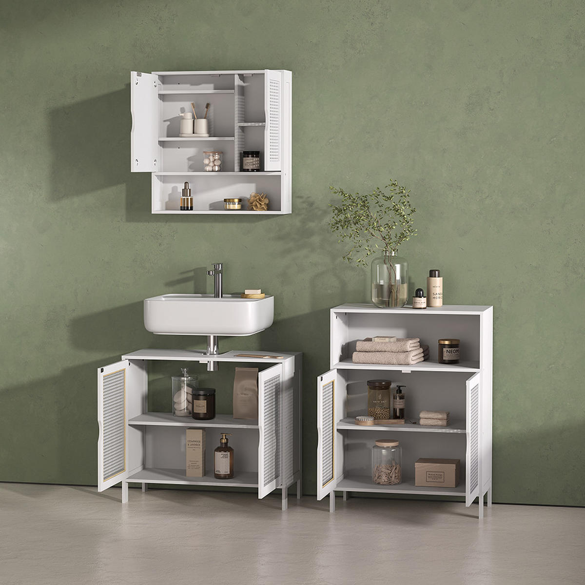 KOMPLET KOPALNIŠKEGA POHIŠTVA Mincio, Bela, 3-delni - bela, leseni material (70/60/29cm) - Livinity®