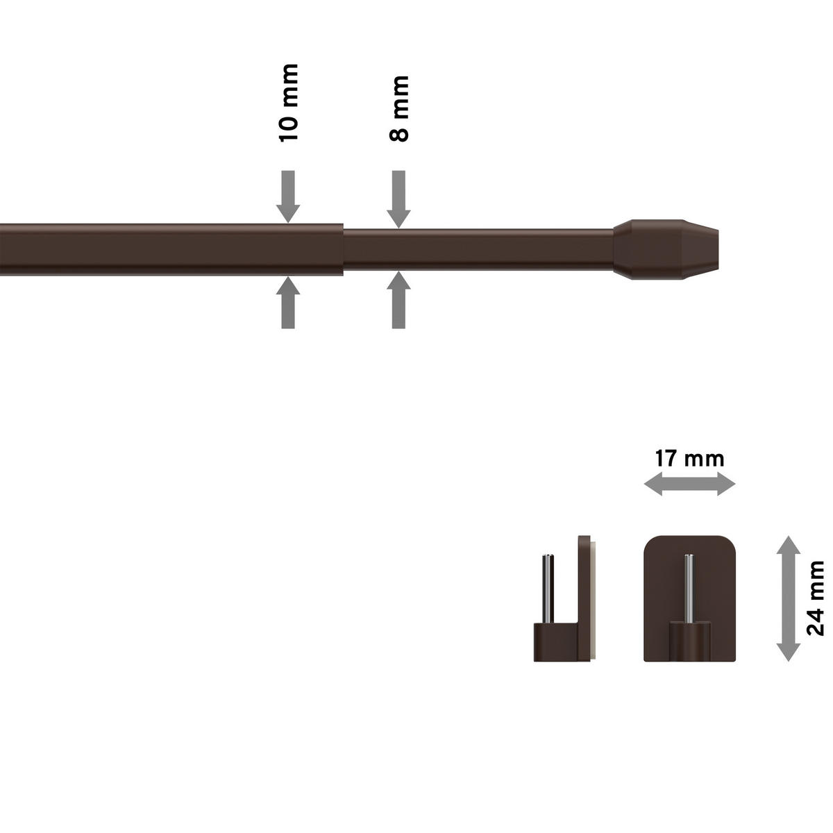 SCHEIBENSTANGEN / VITRAGESTANGEN MIT KLEBEHAKEN Geno 50-80 cm, oval, Braun, Packung 2 Stück - Braun, Kunststoff/Metall (1.2/2.4/80cm) - INTERDECO