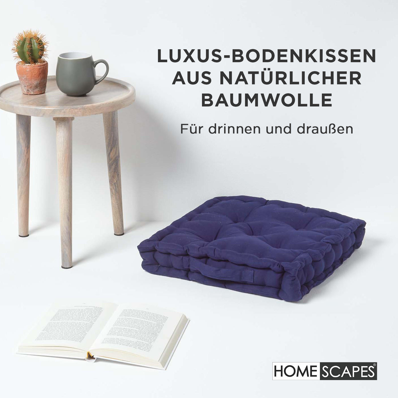 SITZKISSEN dunkelblau 40/40/8 cm – Bodenkissen unifarben - Dunkelblau, Textil (40/40/8cm) - Homescapes