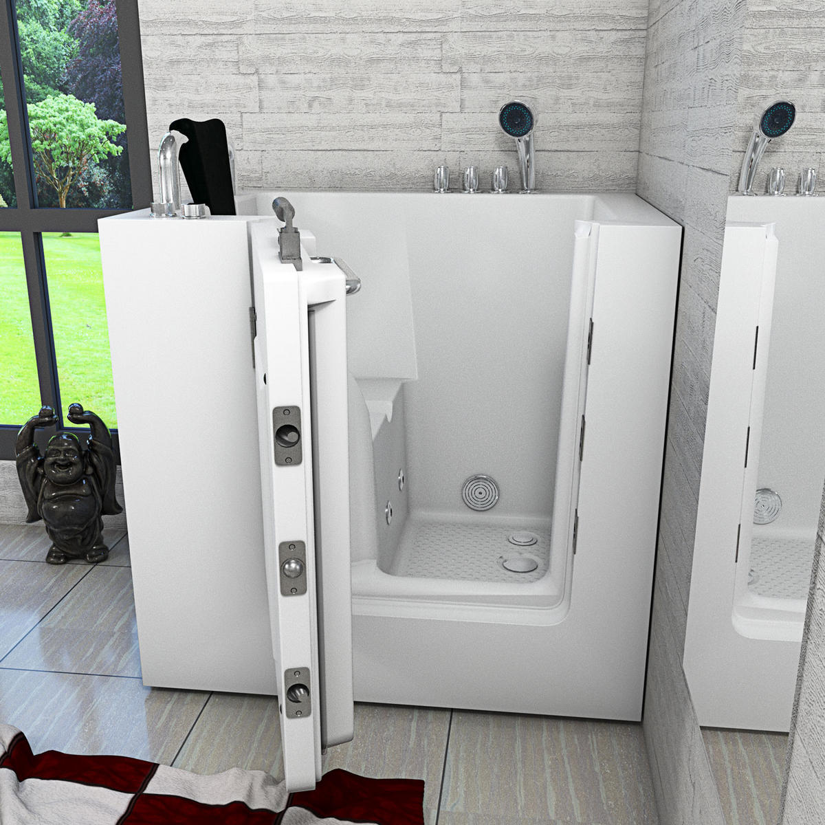 SITZWANNE Whirlpool mit Tür S02WP-TH-C-L - Weiß, Glas/Kunststoff (100/113/78cm) - AcquaVapore by Sandra Jentho