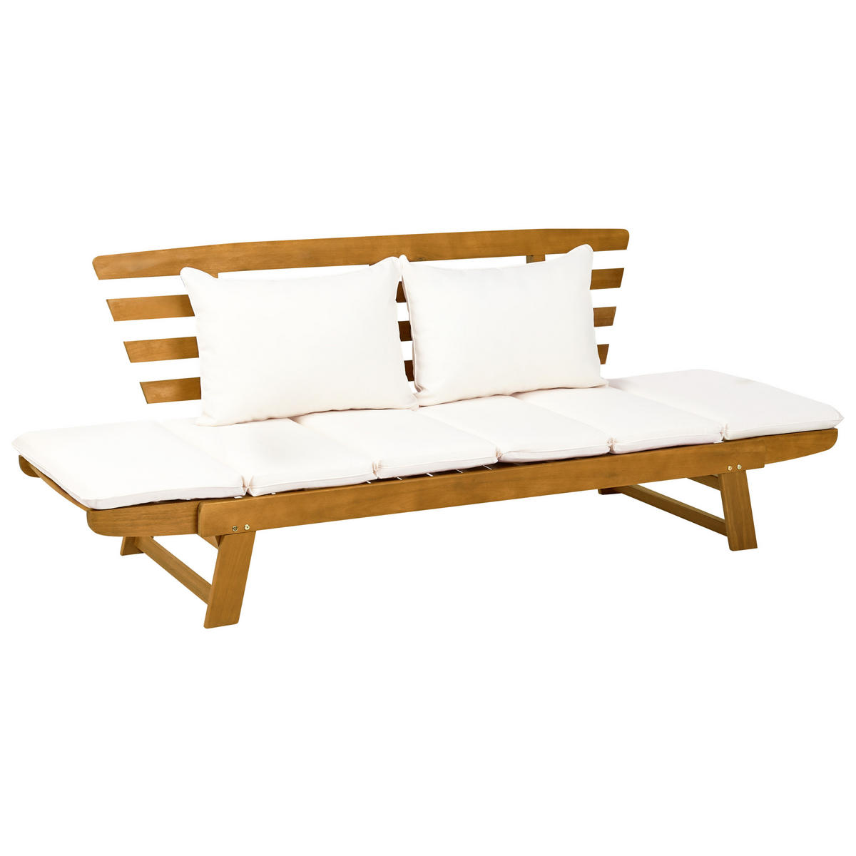 GARTENBANK 2-Sitzer Heller Holzfarbton Portici - Hellbraun/Weiß, Holz (210/82/66cm) - Beliani