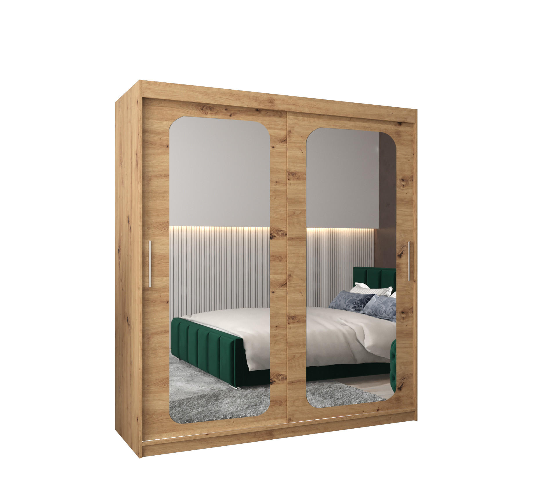 SCHWEBETÜRENSCHRANK 200/180/62 2-türig - Silberfarben/Eiche Artisan, Holz/Kunststoff (180/200/62cm) - MÖBEL KRYSPOL