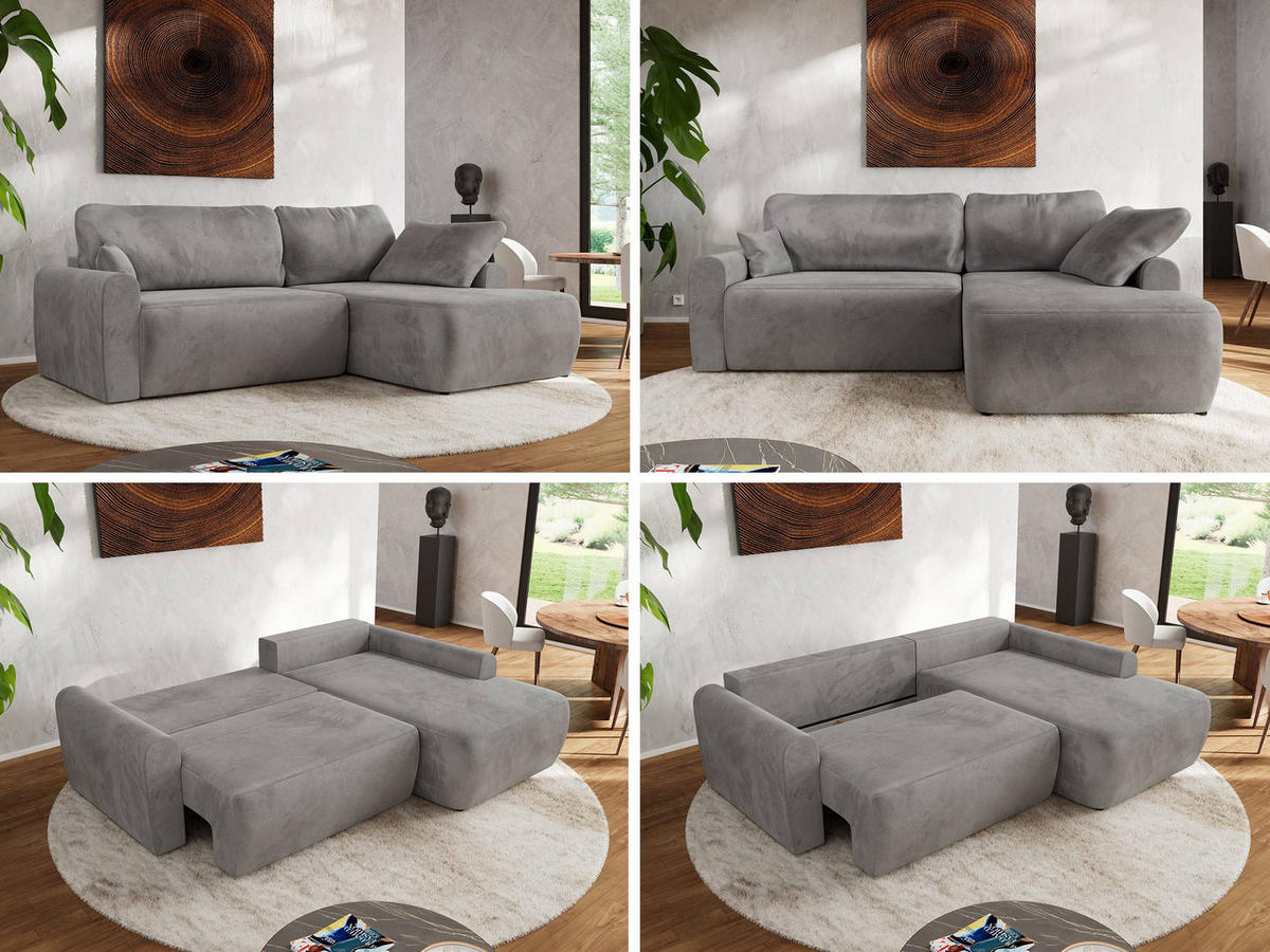 ECKSCHLAFSOFA CUBO L Hellgrau Velvet - rechts - Hellgrau/Schwarz, Kunststoff/Textil (187/273cm) - MKS