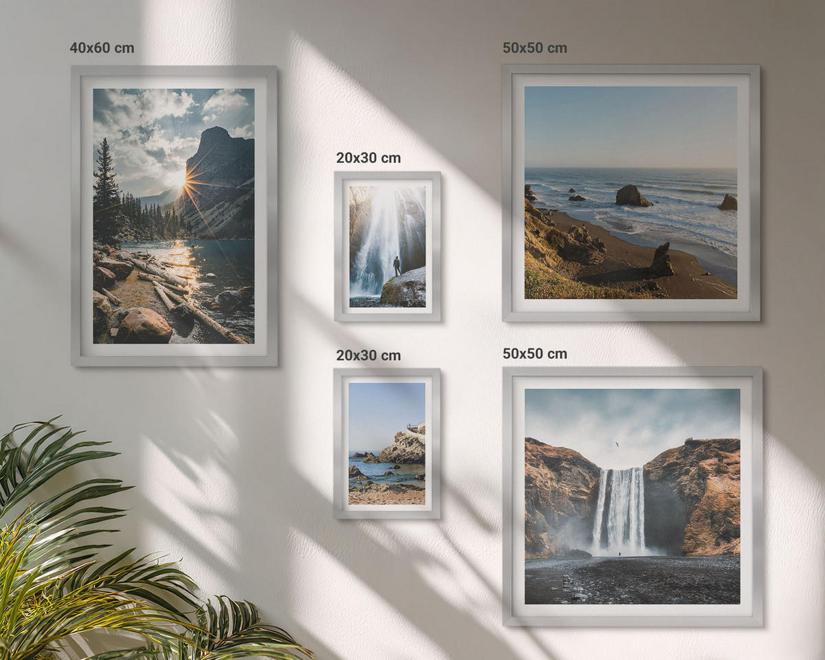 WANDBILDER 5er Set - 50x50 cm & 20x30 cm & 40x60 cm Silberner Rahmen - Zitronengarten mit Getränken - Silberfarben, Kunststoff (40/60cm) - ArtPrintCave