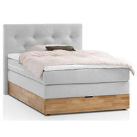 BOXSPRINGBETT MARBO 140x200 Weissgrau H2 und H3 mit Bettkasten 7-Zonen Taschenfederkern Matratze inkl. Visco Topper und Eiche - Weiß, Textil (140/200cm) - Belanoti
