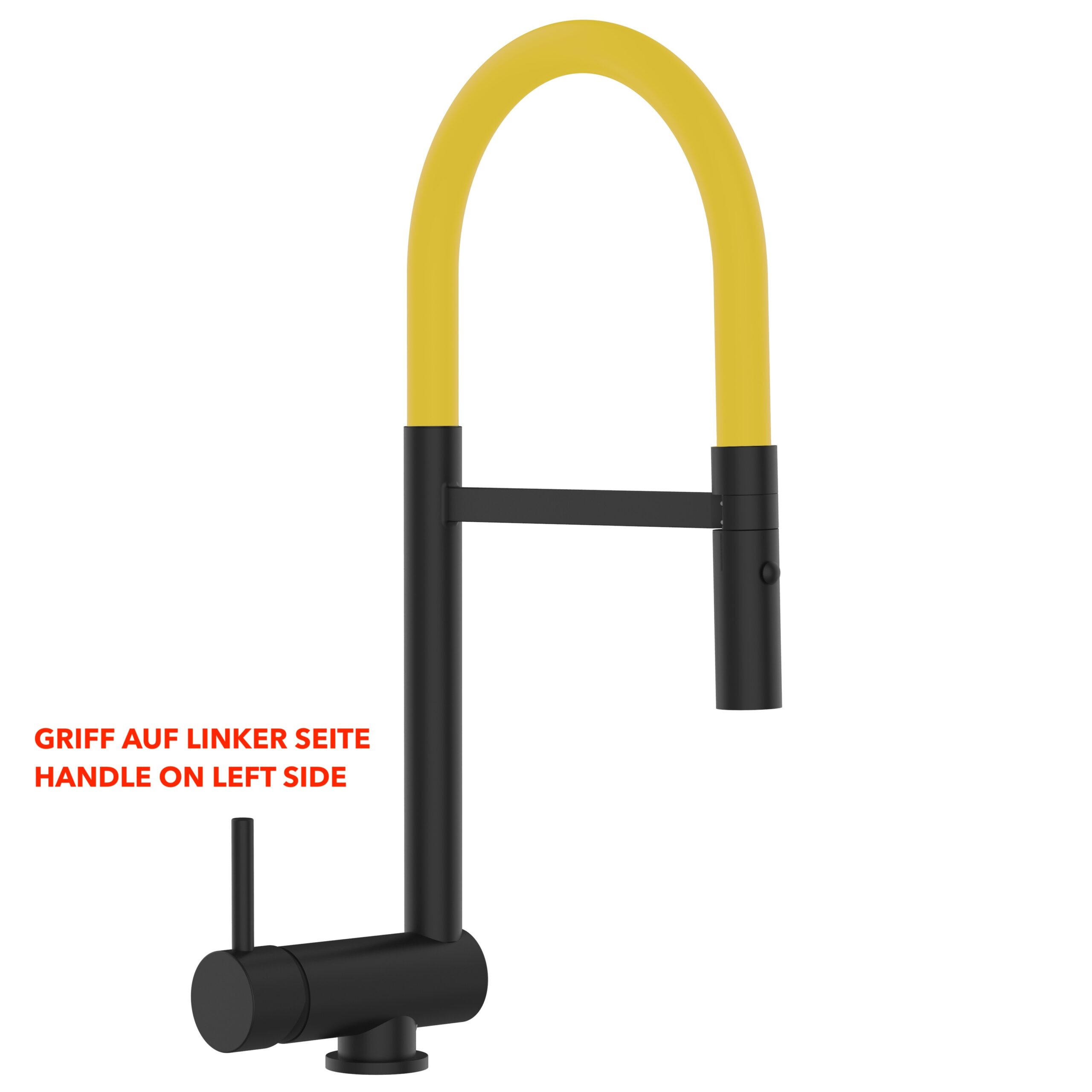 VORFENSTER-KÜCHENARMATUR, Umklappbar 6 CM, Schwarz Matt und Gelb, 2-Strahl-Brause, LINKER HEBEL - Gelb, Metall (21.3/48.2/21.3cm) - VIZIO
