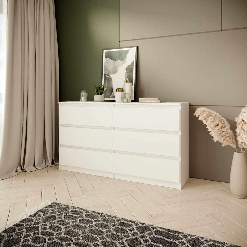 KOMMODE Look 120 cm mit sechs Schubladen, weiß - Weiß, Holzwerkstoff (120/71/33cm) - Beautysofa