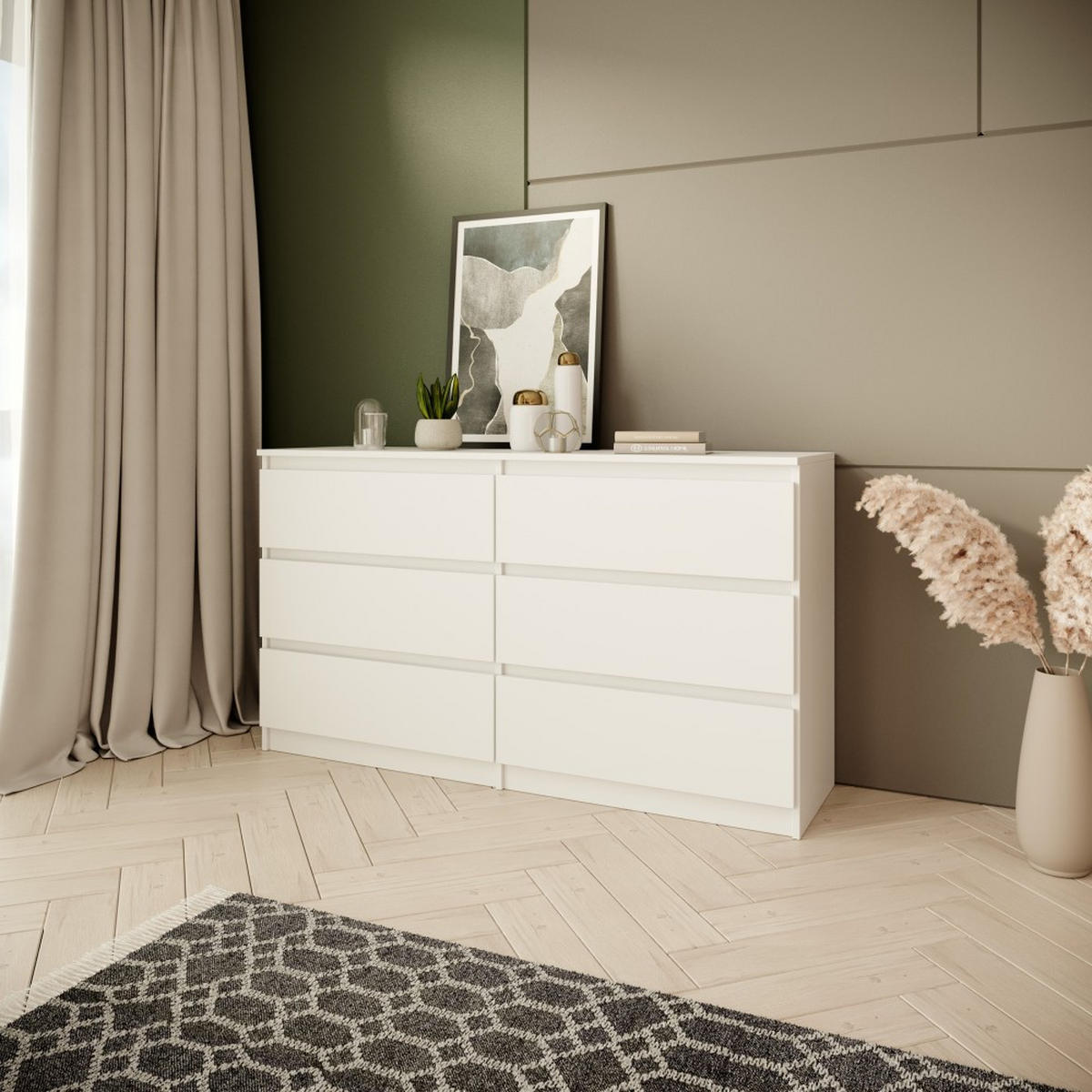 KOMMODE Look 120 cm mit sechs Schubladen, weiß - Weiß, Holzwerkstoff (120/71/40cm) - Beautysofa