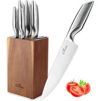 MESSERBLOCK-SET 5-TEILIG - Akaziefarben, Holz/Metall (1/1/1cm) - Oleio