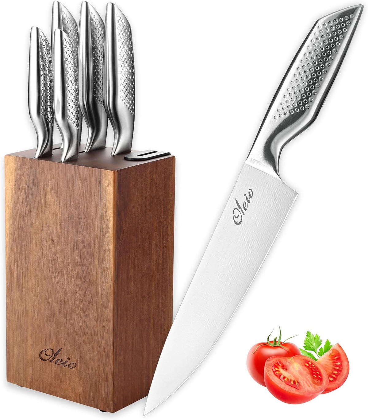 MESSERBLOCK-SET 5-TEILIG - Akaziefarben, Holz/Metall (1/1/1cm) - Oleio