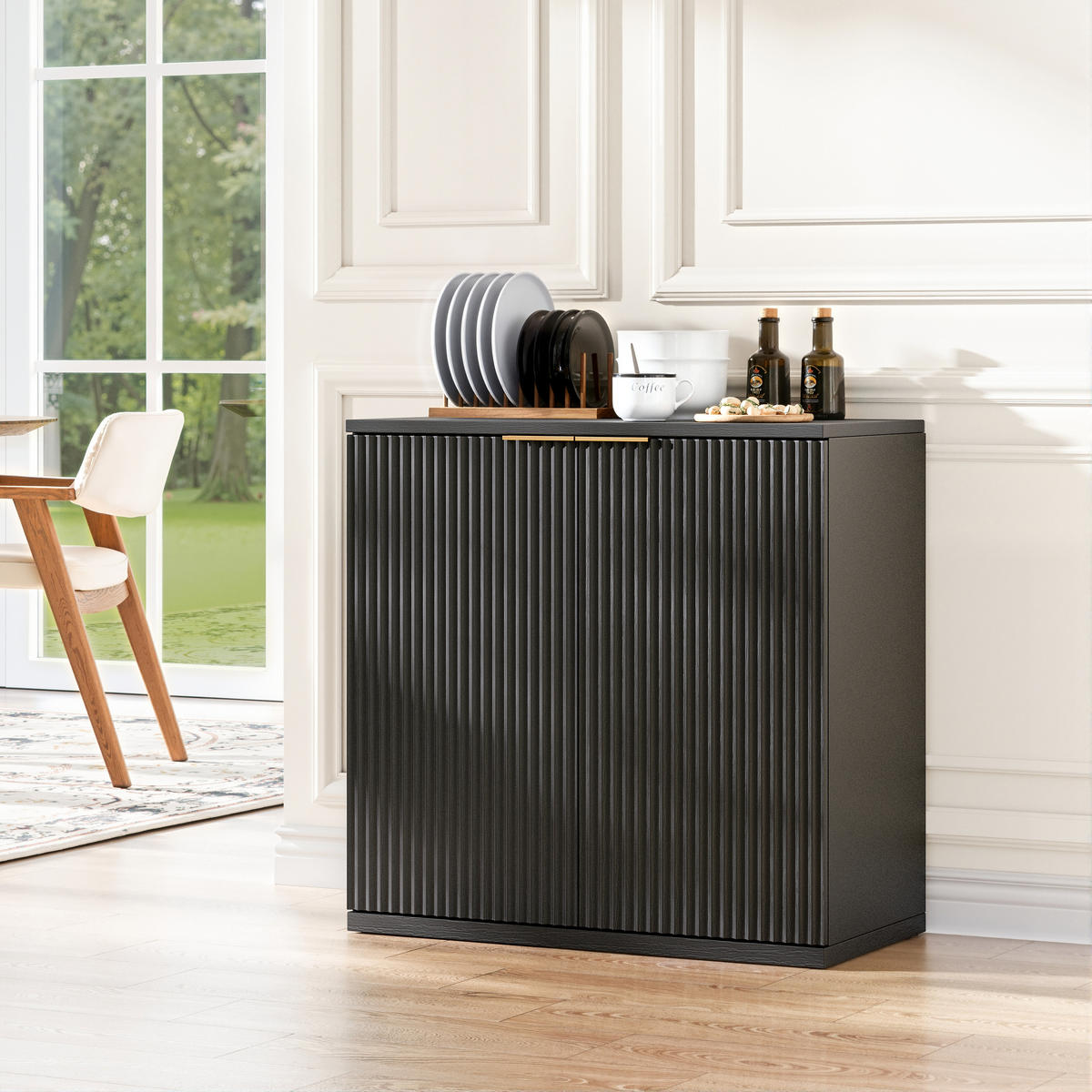 SIDEBOARD 80/40/80 cm schwarz aus MDF mit Faltenfront und Stauraum - Schwarz, Holzwerkstoff (80/80/40cm) - OKWISH