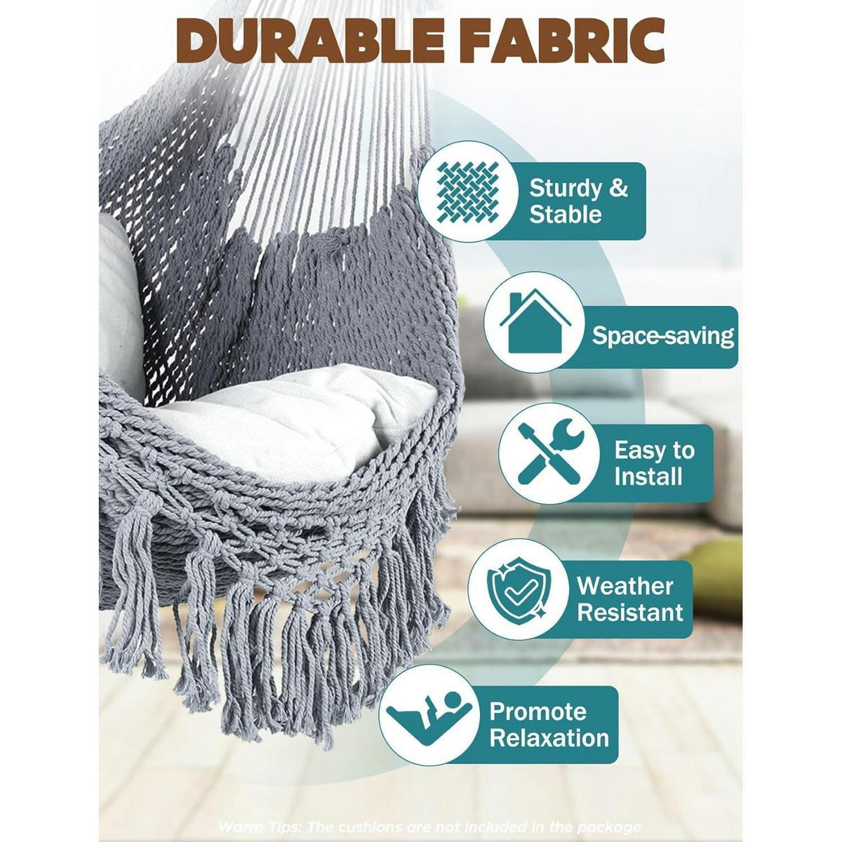 HÄNGESESSEL Baumwolle handgewebt mit Spreizstange 100 cm Grau - Grau, Textil (100/80/150cm)