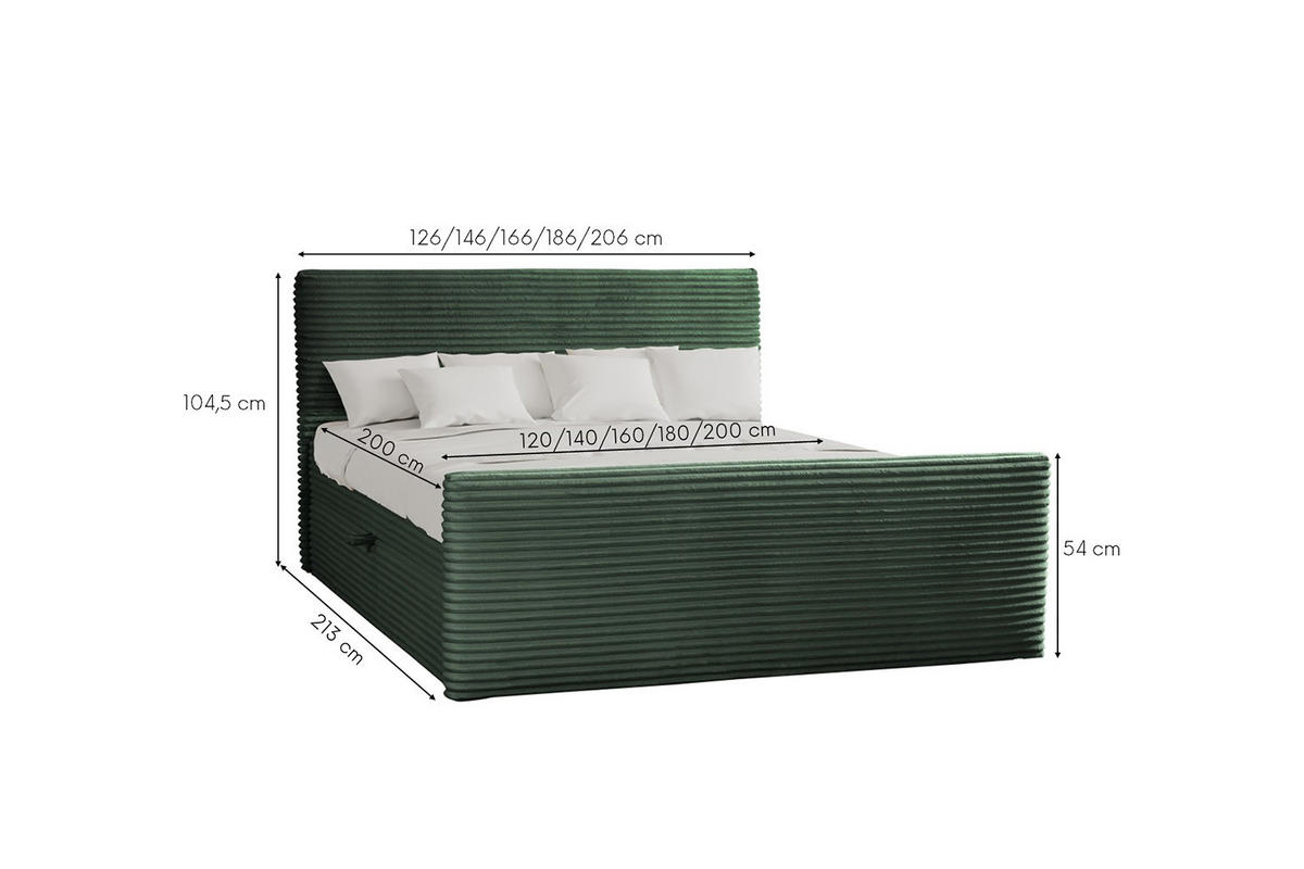 BOXBETT Mit Bettkasten Und Topper TRENTO Stoff Plüsch Cord 160x200 cm Grün H2-Pocket - Grün, Holz/Textil (160/200cm) - Kaiser Möbel