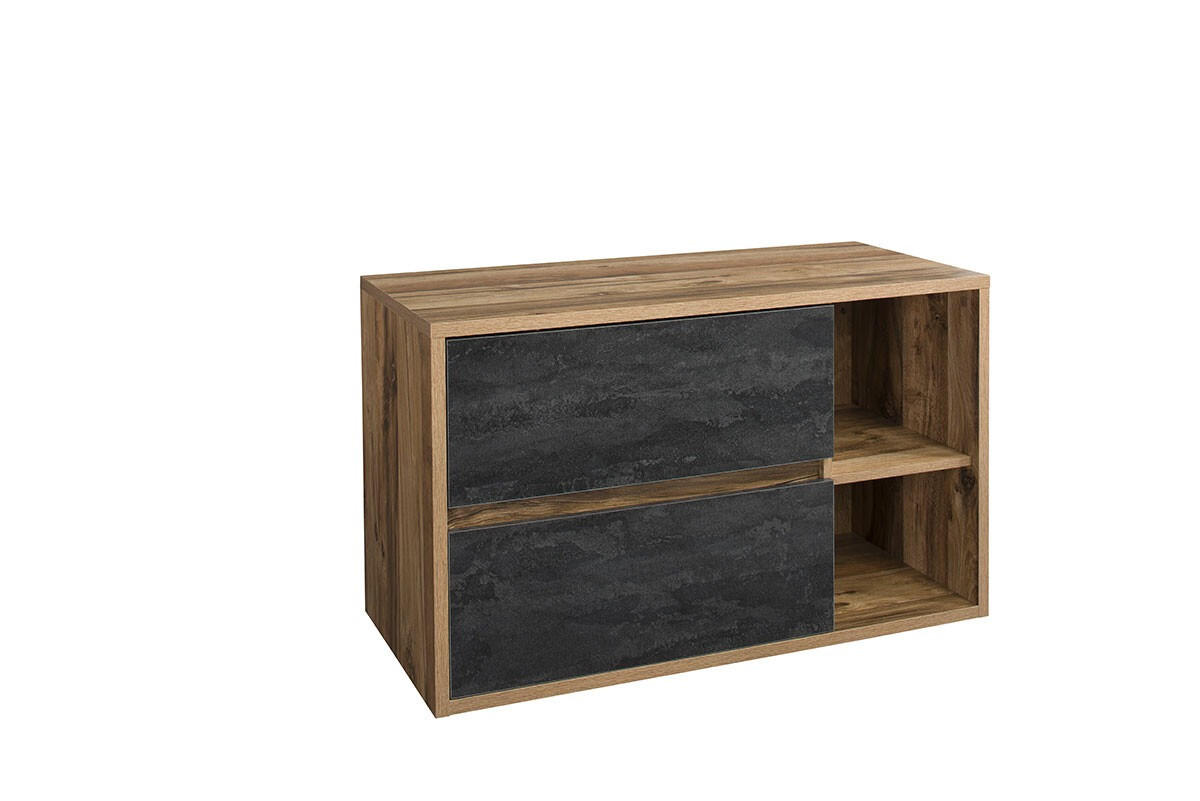 BADMÖBEL-SET 4 Teile - Hampton H BM10 - in Huton Oak / Dark Concrete - Dunkelgrau, Holz (100/170/46cm)