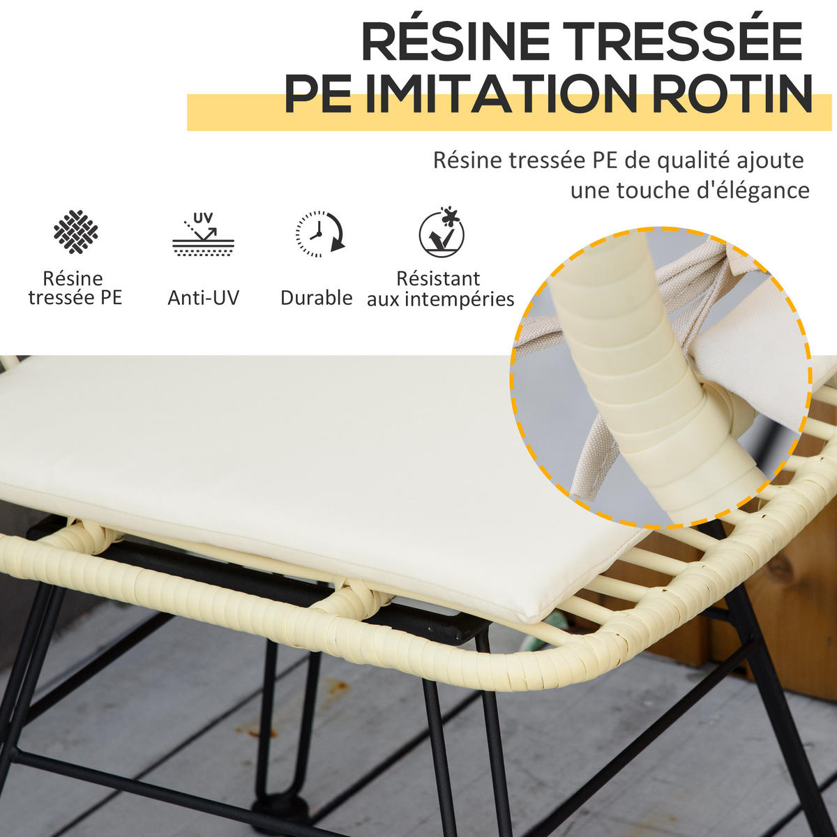 BISTROTSET 3tlg DE-13666 mit Glastisch und Polsterkissen Creme - Creme, Kunststoff/Metall - ComfortXL