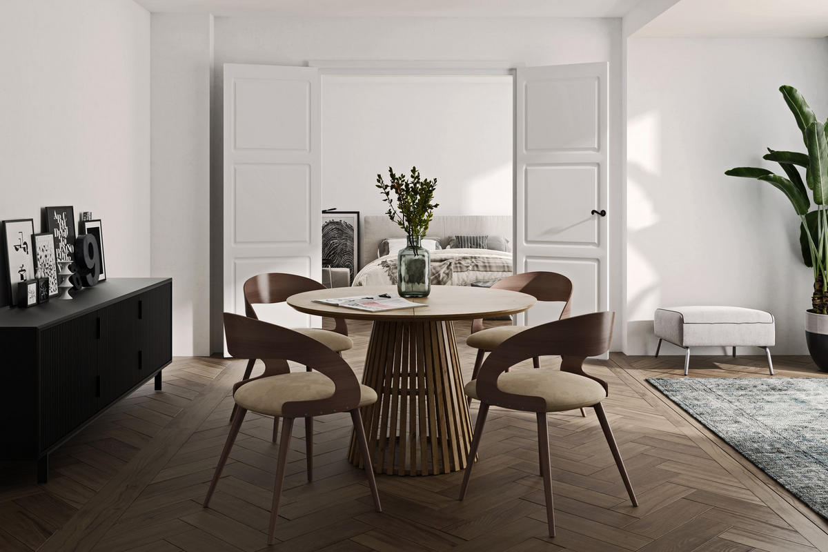 ESSTISCH runder ausziehbarer Tisch für Esszimmer DOVER 110 / 210 cm, Farbe: Eiche Lefkas / Schwarz - Dunkelbraun/Schwarz, Holz (210/110/77cm) - Dekori_Interiors