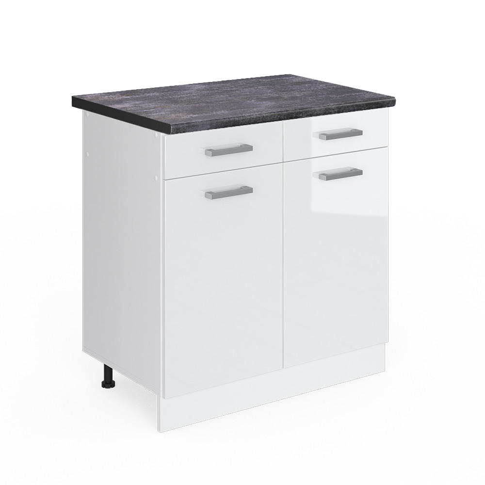 KÜCHENUNTERSCHRANK R-Line Weiß Hochglanz 80 cm, AP Anthrazit - Weiß Hochglanz/Weiß, Holzwerkstoff (80/81.6/60cm) - Vicco