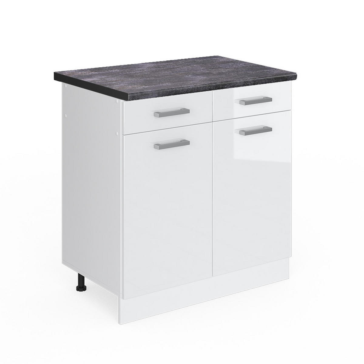 KÜCHENUNTERSCHRANK R-Line Weiß Hochglanz 80 cm, AP Anthrazit - Weiß Hochglanz/Weiß, Holzwerkstoff (80/81.6/60cm) - Vicco