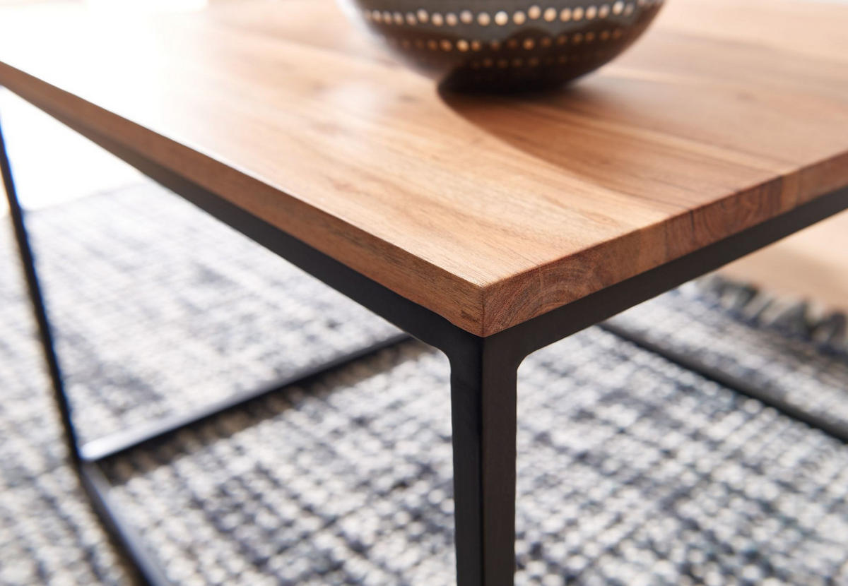 COUCHTISCH Industrial, Akazienholz mit Eisengestell, handgefertigt, robust und stabil - Beige/Schwarz, Holz/Metall (60/60/41cm) - KADIMA DESIGN