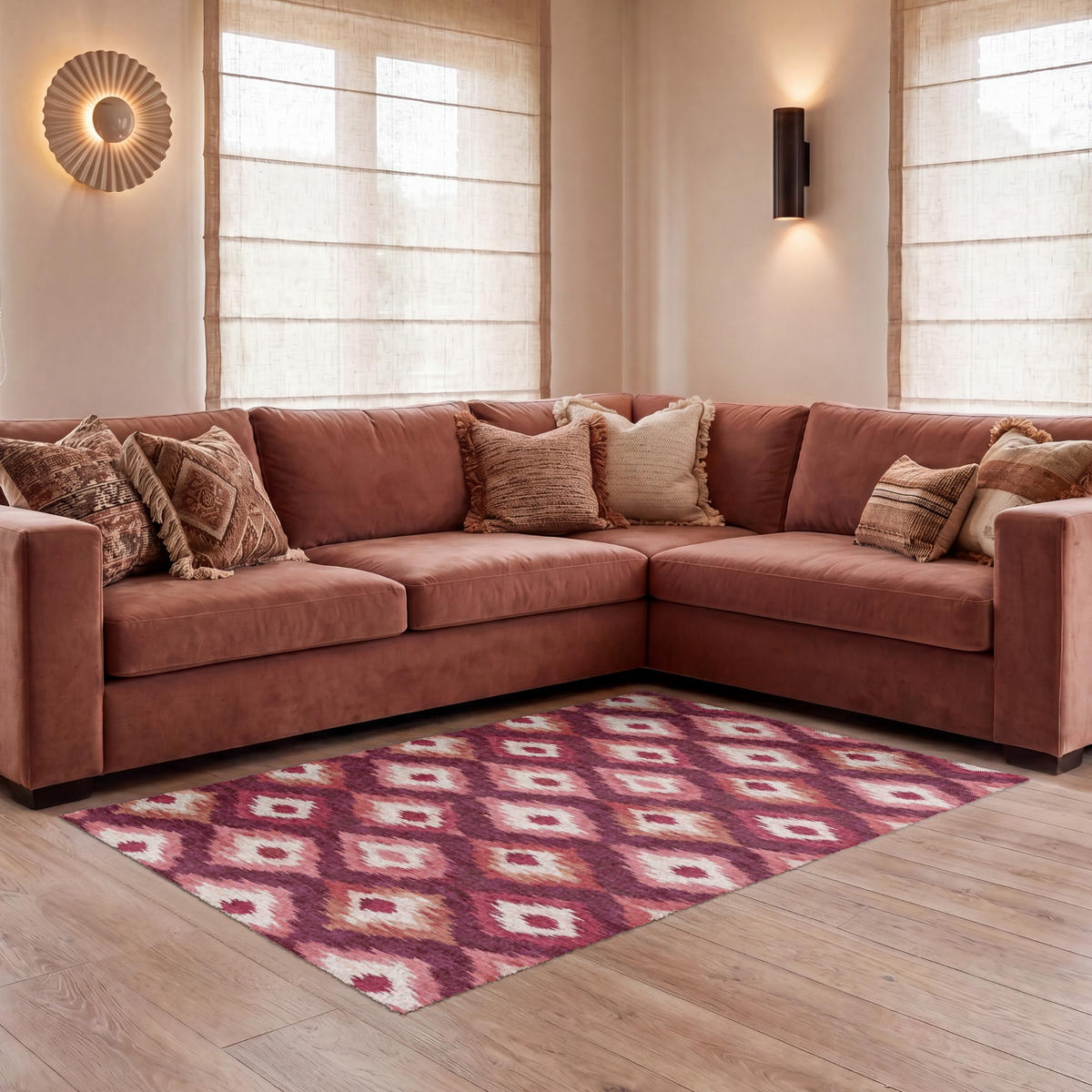 TEPPICH - Diamantformen - Rosa - Muster - Textur - 150x90 cm - Bordeaux, Kunststoff/Textil (150/0.4cm) - OnlyWow